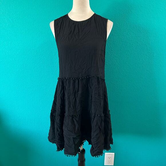 NWT FOR LOVE AND LEMONS Chica Tiered Pom Pom Trim Mini Dress Swing Size M - Picture 1 of 5